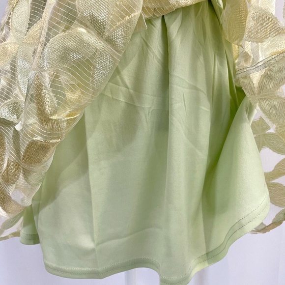 New LoveRiche Embroidered Sheer Overlay Full Mini Skirt Metallic Lime Size Large - Picture 6 of 12